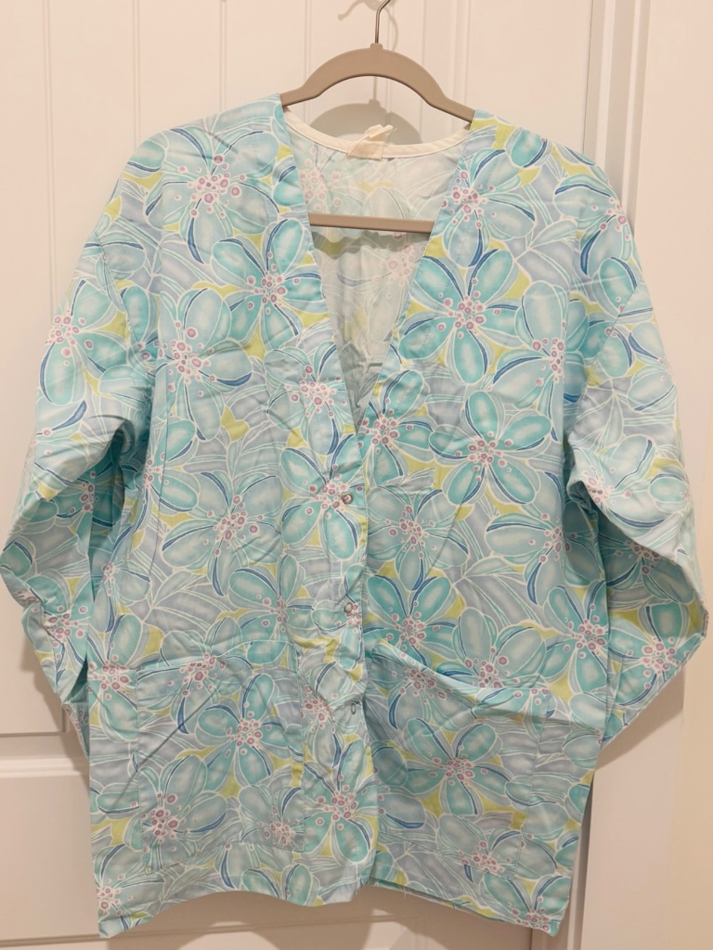 Floral Light Blue Scrub Top